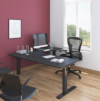 Stand Up Desk Store Crank Adjustable Height L-Shaped Standing Desk with Steel Frame (Black Frame/Black Top, 72" Wide)