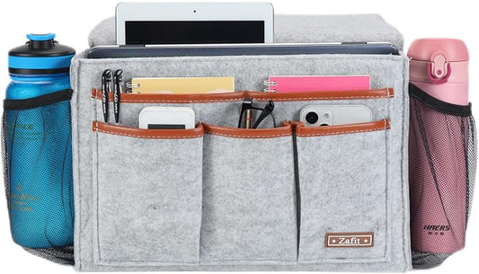 Zafit Bedside Caddy, Large Size Bedside Storage Organizer Bedside Organizer Caddy for Magazine Remotes Phone (13.4'' x 18.1'' Plus Size, Light Grey)