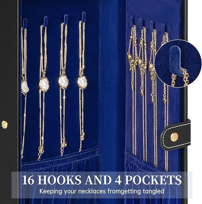 AKOZLIN 6-Tier Jewelry Box Organizer Functional 5 Drawers Leather Jewelry Storage Case for Women Girls Ring Necklace Earring Bracelet Holder Organizer with Mirror Extra Large BlackBlue