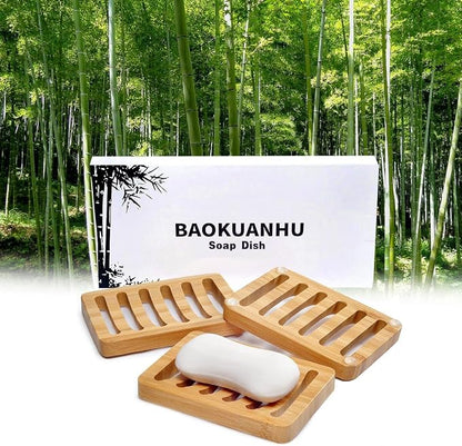 3 Pack Bamboo Wood Soap Dish Bar Soap Holder with Self Draining Tray Natural Waterfall Drain Soap Saver for Shower Bathroom Kitchen