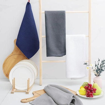 Homaxy 100% Cotton Waffle Weave Kitchen Dish Towels, Ultra Soft Absorbent Quick Drying Cleaning Towel, 13 x 28 Inches, 24-Pack, Light Gray