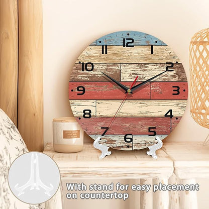 Clock for Living Room, Wooden Decorative Round Wall Clock Silent Non-Ticking Battery Operated Clock 10 Inch, Home Decor for Living Room, Kitchen, Bedroom and Office