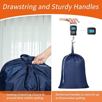 Polecasa 2 Pack Extra Heavy-Duty Laundry Bag 28x36”- Machine Washable Large Storage Bag with Reinforced Handles & Drawstring Closure & ID Tag for College Dorm Travel - Navy