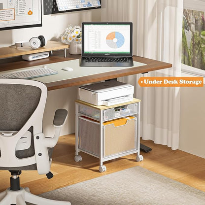Tiaoheka Rolling File Cabinet Cart, Printer Stand with Storage Drawer, Mobile Filing Cabinet on Lockable Wheel, Hanging File Folder Organizer Beside Under Desk for Office Home, White (Patent Pending)