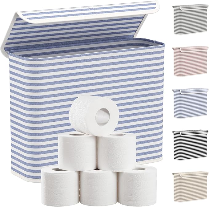 Lifewit 22L Toilet Paper Storage Holder for 9 to 12 Rolls, Foldable Fabric Toilet Paper Basket with Lid, Freestanding Bathroom Tissue Storage and Organization for TP, Towels and Toiletries, Dark Blue