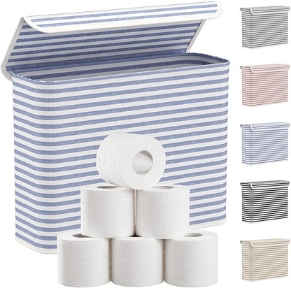 Lifewit 22L Toilet Paper Storage Holder for 9 to 12 Rolls, Foldable Fabric Toilet Paper Basket with Lid, Freestanding Bathroom Tissue Storage and Organization for TP, Towels and Toiletries, Dark Blue