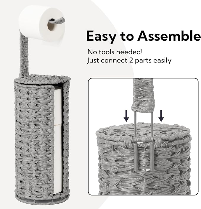 GRANNY SAYS Wicker Freestanding Toilet Paper Holder Stand with Storage, Modern Covered Toilet Paper Stand for 4 Rolls with Shelf for Wet Wipes, Tissue Holder for Bathroom Decor and RV, Gray