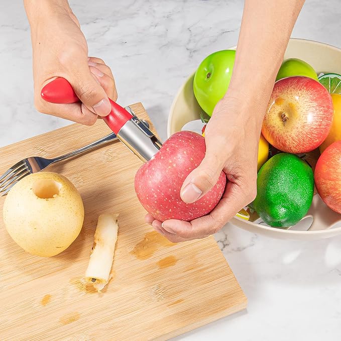 Premium Apple Corer Tool:Easy to Use and Clean- Durable and Sturdy Design Featuring Sharp Serrated Blades - Stainless Steel Corers for Apple and Pear - Core Fruits with Ease(Red)