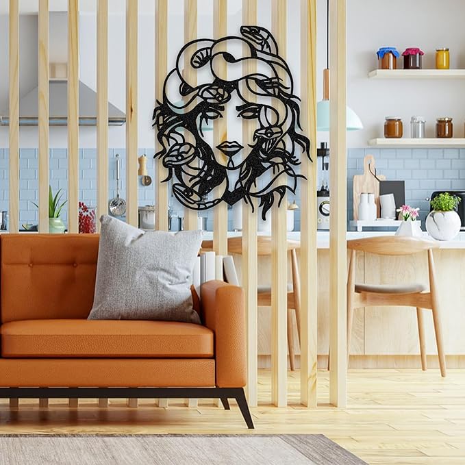 Medusa Metal Wall Art, Mythical Greek Goddess Decor for Home, Office, or Living Room, Unique Modern Metal Sculpture (39x33 inches)