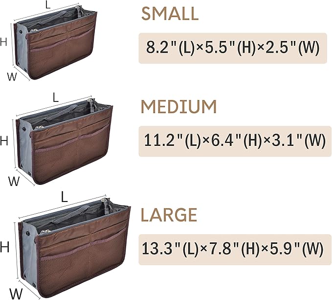 Vercord Purse Organizer Insert for Handbags Bag Organizers Inside Tote Pocketbook Women Nurse Nylon 13 Pockets Coffee Medium