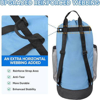 BALEINE 150L Laundry Bag Backpack, 900D Oxford Fabric Large Travel Laundry Bags with Shoulder Straps and 2 Mesh Pockets for College Dorm, Apartment, Laundromat (Blue, 150L)