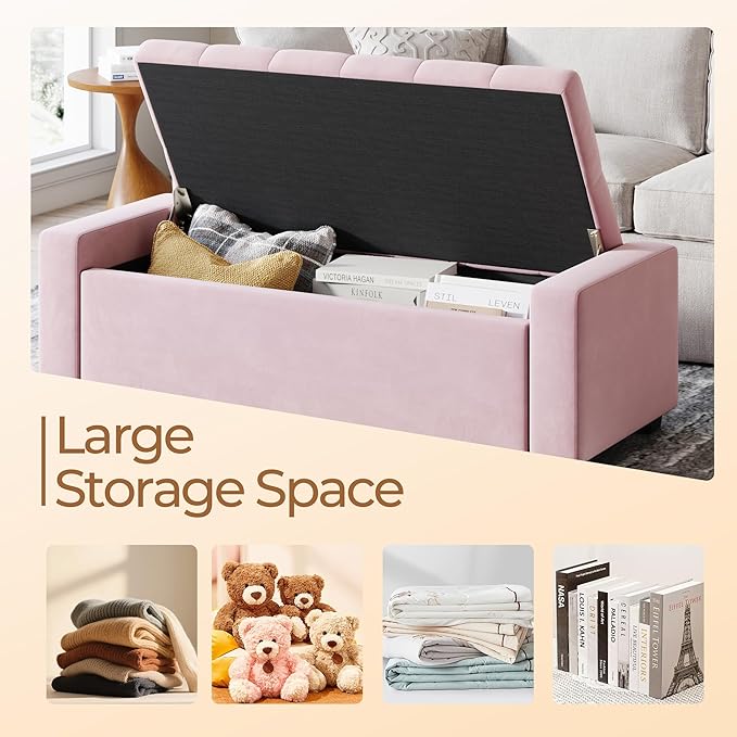 Storage Ottoman Bench,Large Entryway Ottoman with Storage, Rectangular Bench with Cushion and Safety Hinge for Living Room Bedroom