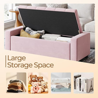 Storage Ottoman Bench,Large Entryway Ottoman with Storage, Rectangular Bench with Cushion and Safety Hinge for Living Room Bedroom