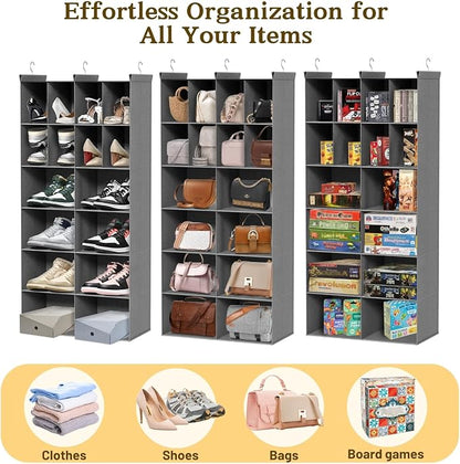 Ofiray-home 6 Tier Hanging Closet Organizer, 16 Compartments Sweater Organizer for Closet with 3 Sturdy Hooks, Closet Organizers and Storage, Wardrobe, Rv, Garment Rack, Grey