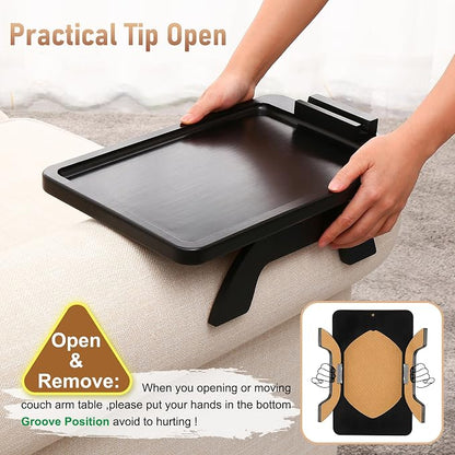 SINWANT Large Couch Armrest Table, 15.75"x 11.8" Bamboo Couch Arm Table with 360° Rotating Phone Holder,Foldable Anti-Slip Sofa Arm Tray for Snacks,Drinks,Remotes on Wide Armrest