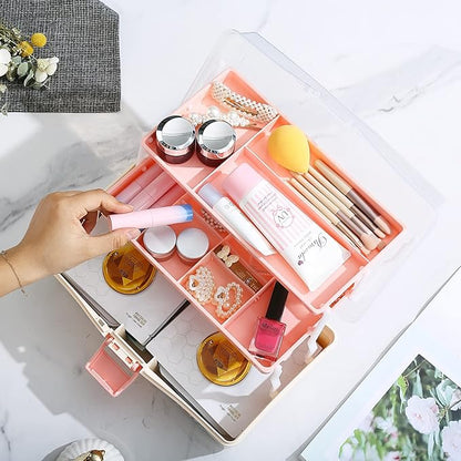 Kinsorcai 12'' Three-Layer Clear Plastic Storage Box/Tool Box, Multipurpose Organizer and Portable Handled Storage Case for Art Craft and Cosmetic (White)