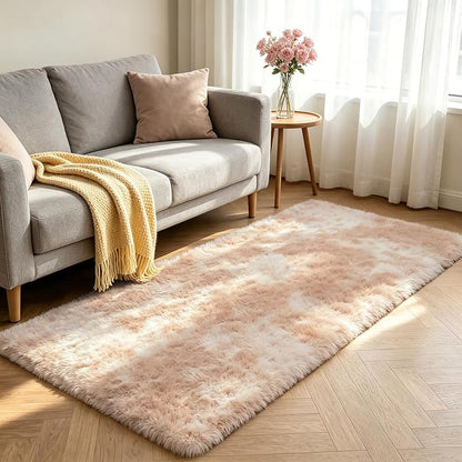 Shag Runner Rug for Bedroom Living Room 3x7 Upgrade Non-Slip Fluffy Soft Bedside Rugs,Mottling Camel Shaggy Carpet for Livingroom Dorm Home Decor Aesthetic