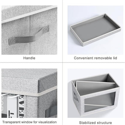 Homsorout Large Storage Baskets with Lids - Stackable Cube Bins for Closet, 6 Pack Windows Organizer Bins, Home Organizers and Storage for Clothes, CD, Towels, Light Grey