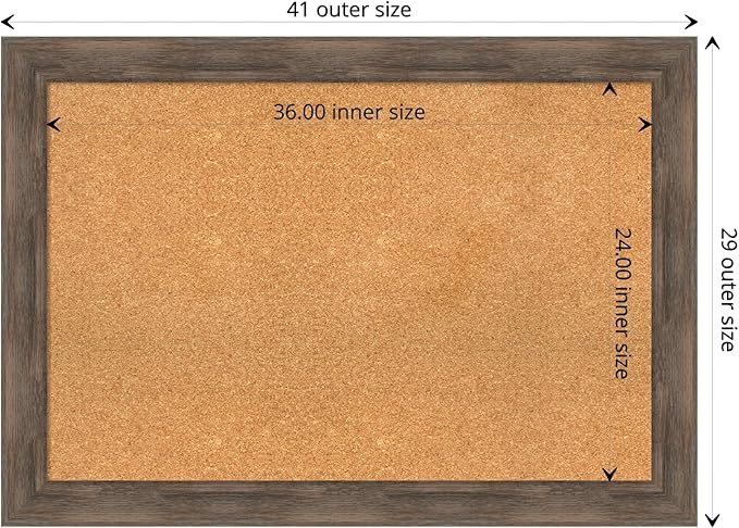 Amanti Art Natural Cork Board for Wall, 29x41 Vision Board with Brown Wood Frame, Large Corkboard Office Decor for Home Organization, Rustic Farmhouse Corkboard Pinboard to display items for home