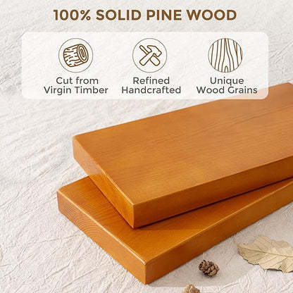 Marsmiles Wood Floating Shelves | Rustic Honey Oak Wall Shelves Set of 2 | 16" W x 7.7" D x 1.6" H Wooden Shelves for Bathroom Living Room Kitchen