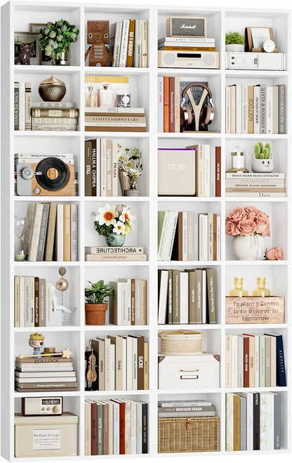 FOTOSOK 71'' Tall Bookshelf Set of 2, 7 Tier Large White Bookshelf with Adjustable Shelves, Wide Bookcases and Bookshelf, DVD/CD Media Tower Storage, Cube Book Shelf Display Shelf Cabinet, White