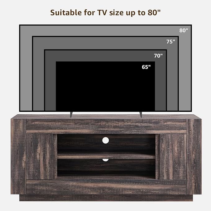 OKD Modern 70" TV Stand, Entertainment Center for TVs Up to 80", Media Console with Large Open Storage & Side Cabinets, Thick Wood Design for Living Room, Dark Rustic Oak
