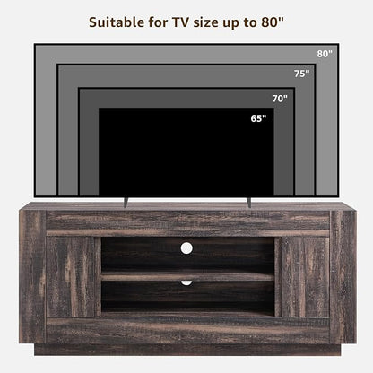 OKD Modern 70" TV Stand, Entertainment Center for TVs Up to 80", Media Console with Large Open Storage & Side Cabinets, Thick Wood Design for Living Room, Dark Rustic Oak
