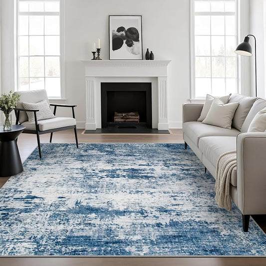 4x4 Area Rug Living Room Rug: Washable Modern Abstract Soft Thin Rug Indoor Floor No Slip Stain Resistant Carpet for Bedroom Dining Room Farmhouse Nursery Home Office - Blue