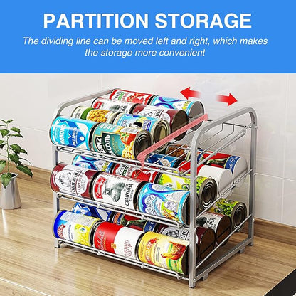 Can Rack Organizer, 3 Tier Stackable Can Storage Dispenser,for Food Storage, Kitchen Cabinets or Pantry, Storage for 36 Cans, Silver