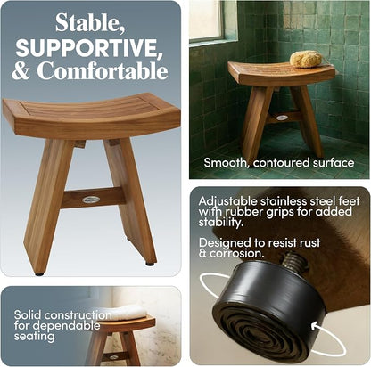 AquaTeak The Original 18" Asia Teak Shower Bench - Shower Stool for Bathroom - Durable Water Resistant Shower Chair - Shaving Foot Rest - Indoor & Outdoor Use