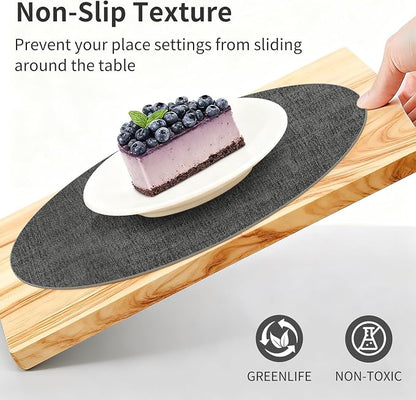 Maxpearl Round Placemats Set of 6, 13.8 inch Faux Leather Heat Resistant Table Mats, Non Slip Waterproof Wipeable Place Mats for Kitchen Dining Holiday Party Table Settings, Black