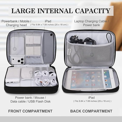 FYY Electronic Organizer, Extra Large Travel Cable Organizer Bag Pouch Portable Waterproof Double Layers All-in-One Storage Bag for iPad, Cable, Power Bank, Laptop Charger for Office, Black-Pattern