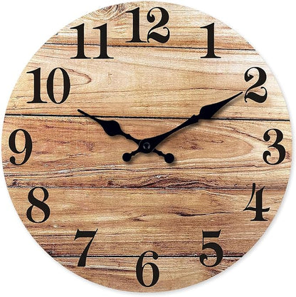 XNM Wood Wall Clocks Battery Operated 14 Inch Brown Rustic Wall Clock for Living Room Decor Silent Wall Clock Non Ticking (MDF No Solid Wood)
