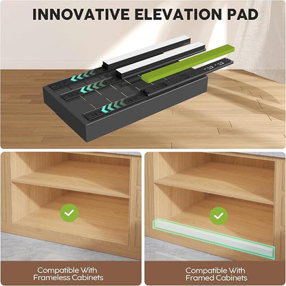 Seinloes 4 Pack Pull Out Cabinet Organizers 21" Deep With Raising Pad for Framed Cabinets, Expandable Width (9"-14") Slide Out Drawers Upgrade 3 Slide Rails, Roll Out Shelves Adhesive, Black
