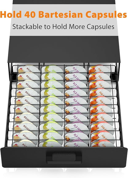 Storage Drawer for Bartesian Capsules, Stackable Cocktail Pod Holder for Bartesian Cocktail Machine Compatible with Bev by BLACK+DECKER Cocktail Machine - Black/40 Pods Capacity