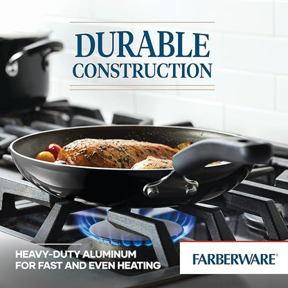 Farberware Cookstart DiamondMax Nonstick Cookware/Pots and Pans Set with Glass Lids, Dishwasher Safe, Includes Baking Pan and Kitchen Cooking Tools, 15 Piece - Black