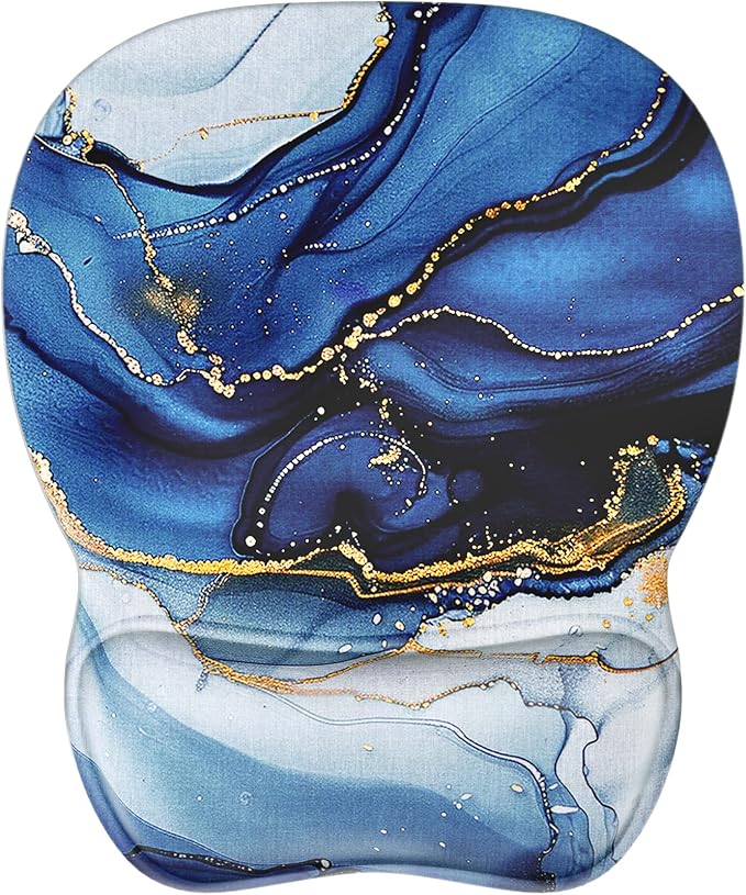 MROCO Ergonomic Mouse Pad with Gel Wrist Rest, 9.4 x 8.1 in, Blue Marble | Ergonomic Shape Design, Multiple Pattern Options, Gel Wrist Comfort, Smooth Lycra Surface, Non-Slip PU Base