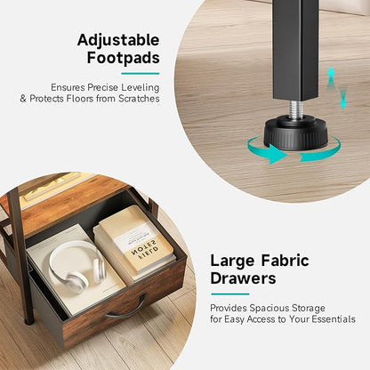 Lazzanto Night Stand Bedside Table Bedroom - Tall Nightstand with Charging Station & LED Light Strip, Bed Side Table with Storage Shelf & 4 Drawers, End Table with U-S-B Ports & AC Outlets, Brown