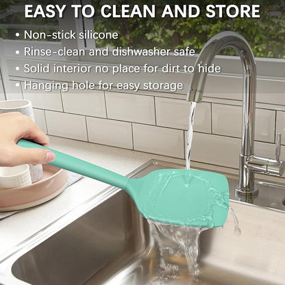 Coukre 2 Pack Silicone Spatula Set, High Heat Resistant, BPA Free Kitchen Spatula, Solid & Slotted Turner for Non-Stick Pans, Sautéing, and Flipping (2, PureAquaGreen)