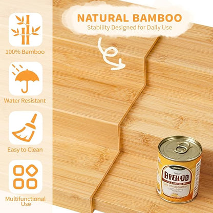 Expandable Bamboo Can Rack Organizer, 3 Tier Canned Food Storage Holder for Pantry, Adjustable Pantry Soda Can Organizer Shelf for Kitchen Spice, Countertop, Cat Food, Cabinet Storage Hold for 24 Cans