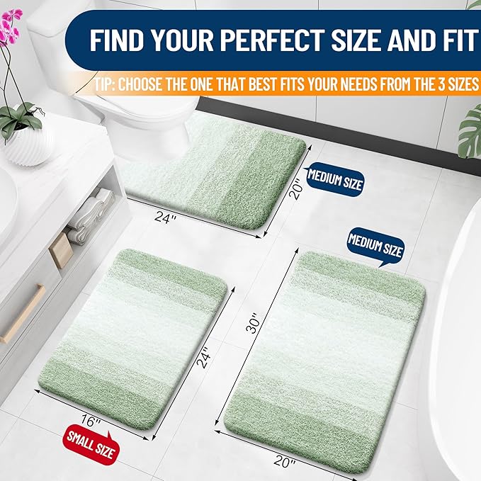 OLANLY Small Bathroom Rugs Mat 24x16, Extra Soft Absorbent Microfiber Bath Rugs, Rubber Backing, Quick Dry, Washable Bath Mats for Bathroom Floor, Tub and Shower, Home Decor Accessories, Sage Green