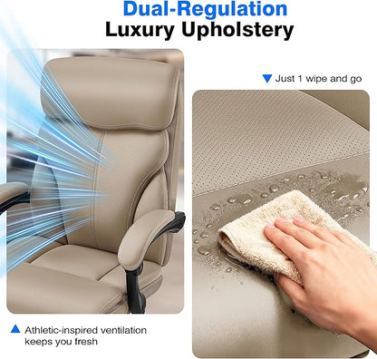 Office Chair - Ergonomic Comfortable High Back Computer Desk Chair with Foot Rest - Executive Breathable Swivel Rolling Reclining Leather Chair with Lumbar Support for Home Gaming Relaxing