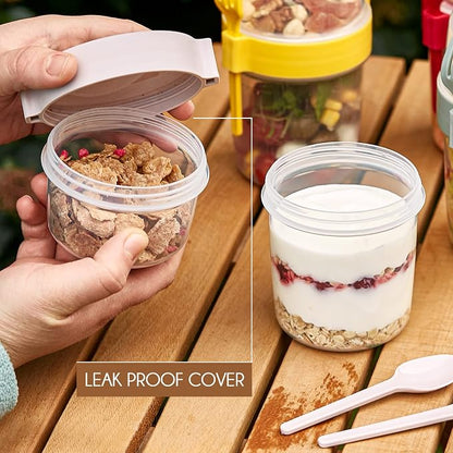 Crystalia 4 Pack 22 oz On The Go Yogurt Parfait Cups with Lids & Spoon, Large Breakfast Plastic Bowls with Topping Cereal Oatmeal Salad or Fruit Container for Snack Box
