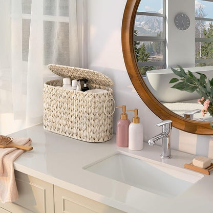 GRANNY SAYS Toilet Paper Storage Basket with Lid, Freestanding Toilet Paper Holder, Bathroom Organizers and Storage, Wicker Basket for Bathroom Storage, Butter Milk