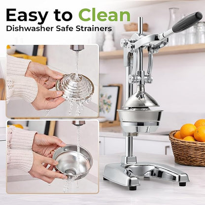 Zulay Kitchen Professional Citrus Juicer - Chrome Finish Manual Citrus Press and Orange Squeezer - Metal Lemon Squeezer - Extra Tall Heavy Duty Manual Orange Juicer and Lime Squeezer Press Stand