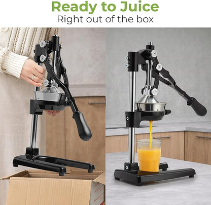 Zulay Kitchen Extra Tall Cast Iron Juicer - Fits Any Glass, Heavy Duty Manual Citrus Juicer with Detachable Strainers for Easy Cleaning, Perfect for Bartenders, Juice Lovers & Health Enthusiasts