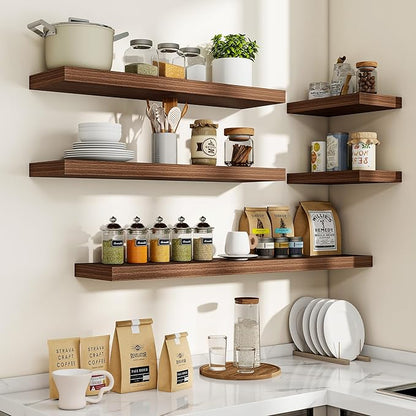 Acovy 72 Inch Floating Shelves, 3D Textured Wood Grain, 72"x9.25"x1.5" Inch Deep Floating Shelves for Wall, Wooden Shelves for Bathroom, Bedroom, Living Room, Walnut, 1 Piece