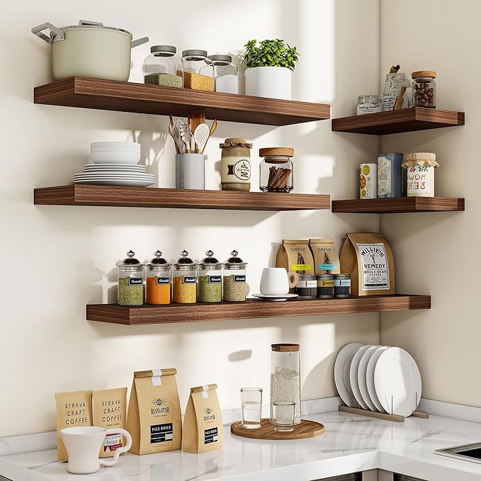 Acovy 40 Inch Floating Shelves, 3D Textured Wood Grain, 40"x9.25"x1.5" Inch Deep Floating Shelves for Wall, Wooden Shelves for Bathroom, Bedroom, Living Room, Walnut, 1 Piece