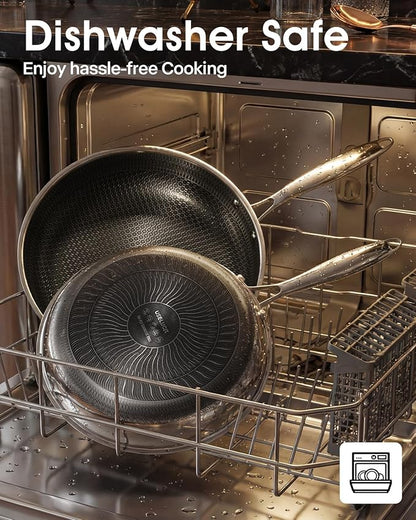 Nonstick Frying Pans with Lid,10-Inch Stainless Steel Skillet with Honeycomb Surface,Dishwasher-Friendly,Oven-Safe,Induction Compatible,PFAS-Free,Non-Toxic,Compatible with All Cooktops.