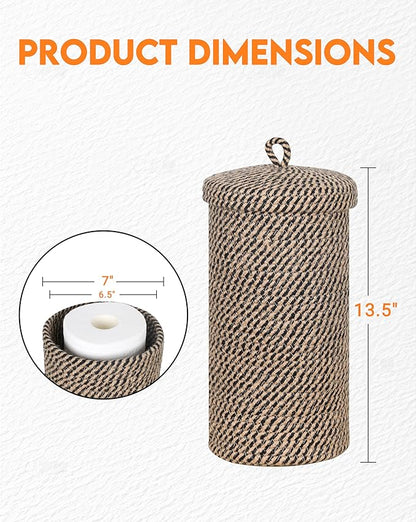 ZOES HOMEWARE Jute Toilet Paper Storage Basket with Lid,Bathroom Toilet Paper Holder Stand for 3 Mega Rolls,Tissue Holder for Bathroom with Removable Waterproof Insert, 7"x7"x13.5"